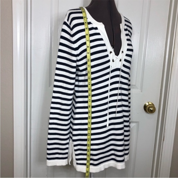 Nautica Cotton Knit V Neckline String Navy White Stripes Versatile Sweater M - Picture 6 of 10